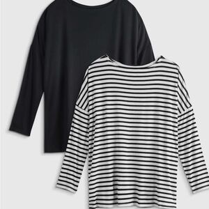 Bamboo Jersey Maternity Long Sleeve Tee (2-pack) xs black white striped